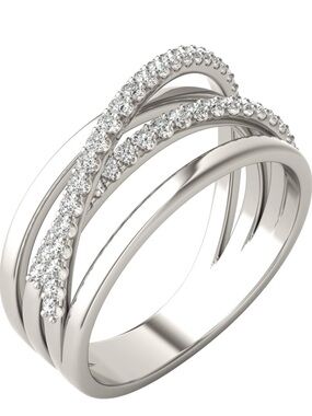 Charles & Colvard 1/3 CT Caydia Lab Grown Diamond Crossover 14k White Gold Ring